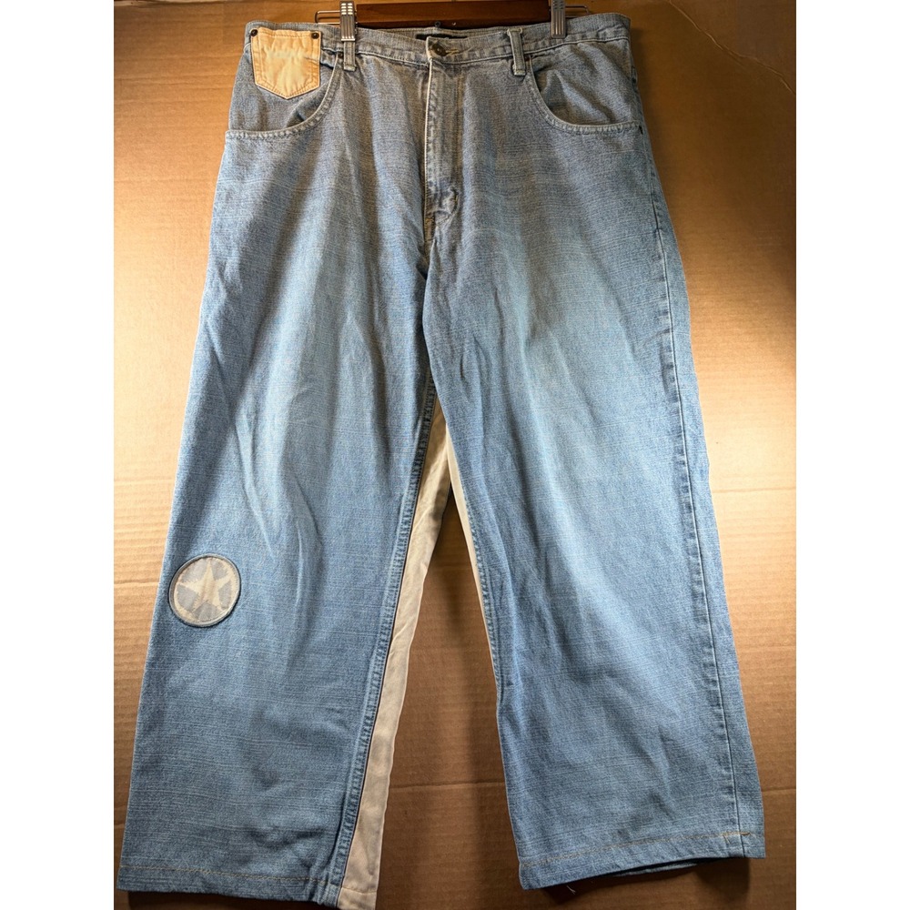 Sean John Jeans Mens 35 Blue Baggy Wide Leg Y2K Cropped Denim Hong Kong 100% Cot